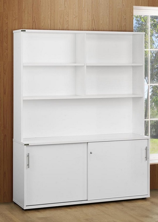 cabinet with 4 shelves and 2 sliding doors