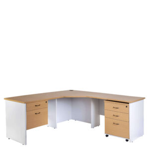 L shape desktop table with 5 drawers
